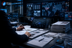 Corporate forensic investigation team reviewing online reputation threats and digital evidence